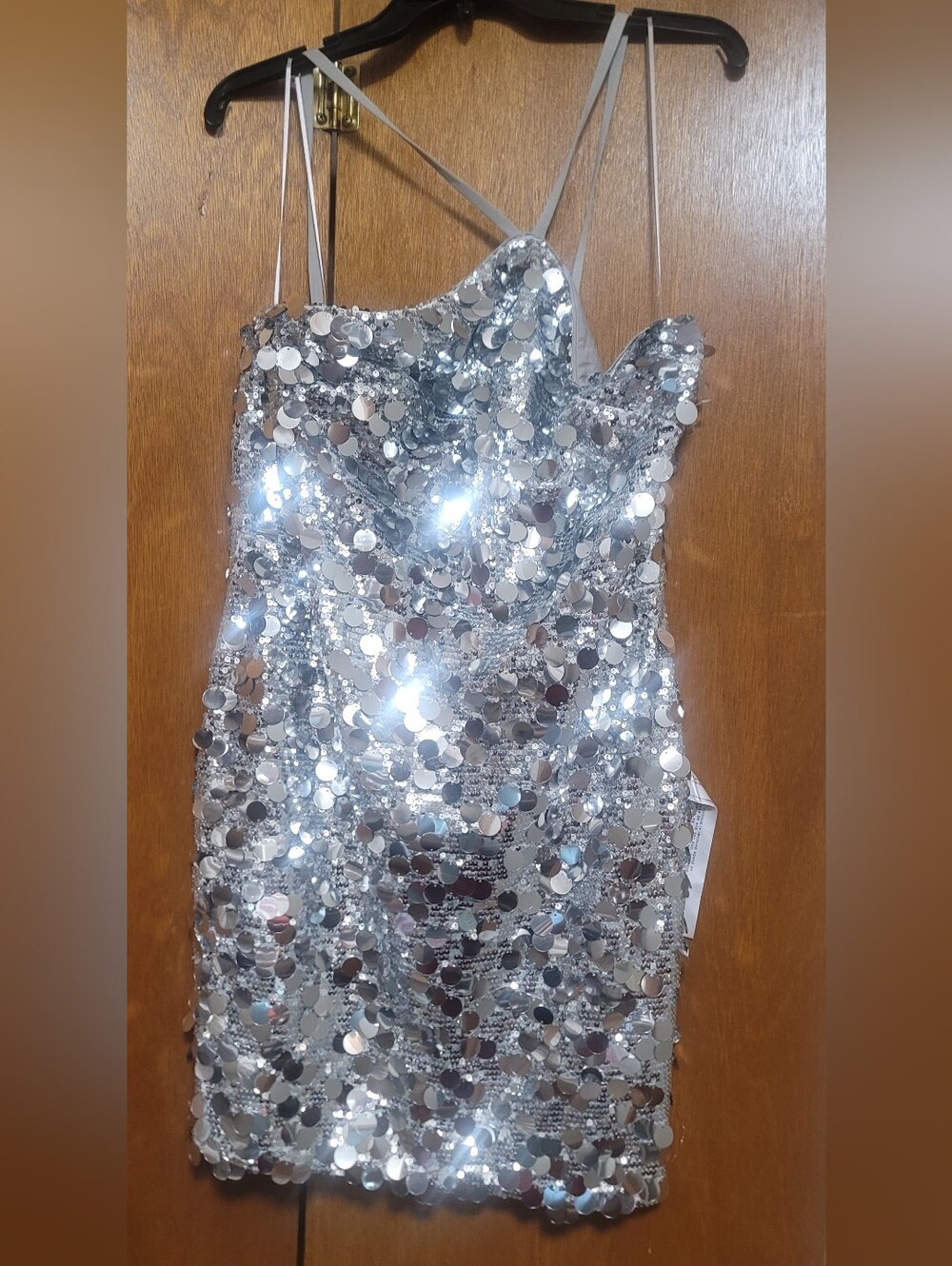 Dreas The Population Silver Sequin Cowl Neck Mini Dress XXL